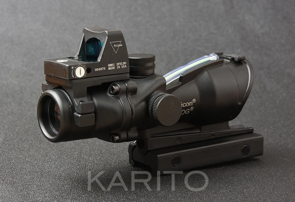 

Tactical trijicon acog style red fiber optics 4x32 prism rifle scope and Red Dot sight with glock mount base M9986