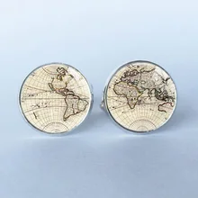 1 par abotoaduras de prata antigo mapa do mundo mapa do mundo abotoaduras de punho para homens e mulheres acessórios Vintage antigo