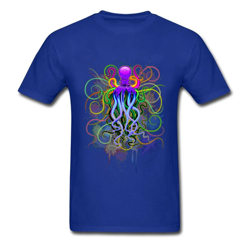 Octopus Psychedelic Luminescence New Design Short Sleeve Funny T Shirt 100% Cotton Crewneck Men's Tops Shirts Tee-Shirts Summer Octopus Psychedelic Luminescence blue