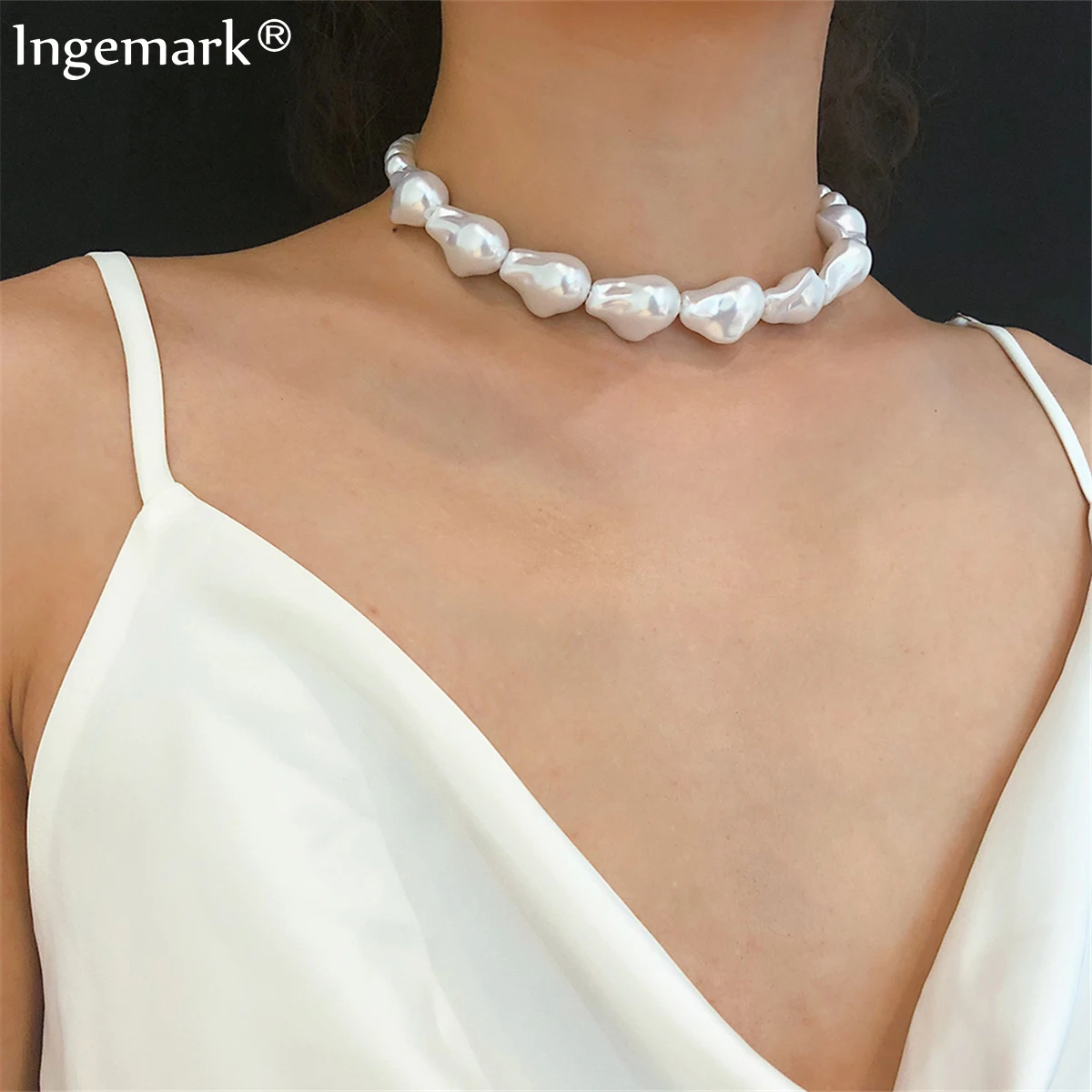 Женское колье с белым жемчугом Ingemark, корейское ожерелье чокер с бусинами на цепи, для свадьбы, 2019|Колье| | АлиЭкспресс