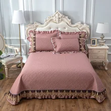 Queen King size набор постельного белья из 3 предметов с наволочками пыльно-розовый комплект постельного белья однотонный Кружевной Край стеганая кровать набор покрывал