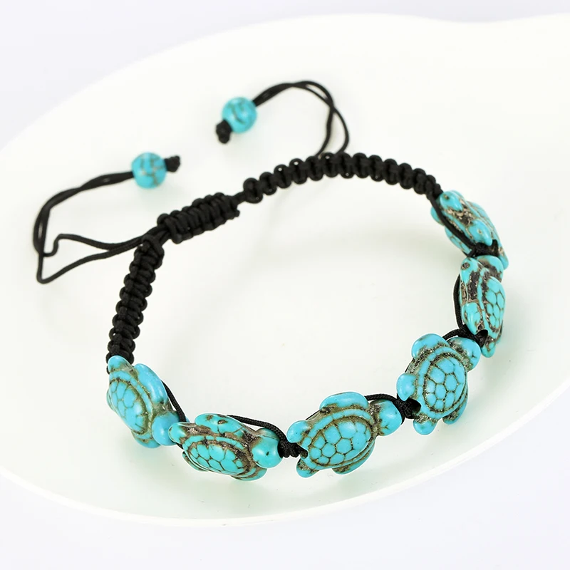 

Lover Handmade Fake Howlite Turtle Charm Bracelets Hawaiian Sea Bradiding Macrame Turtle Bracelet Jewelry Summer Beach Gift