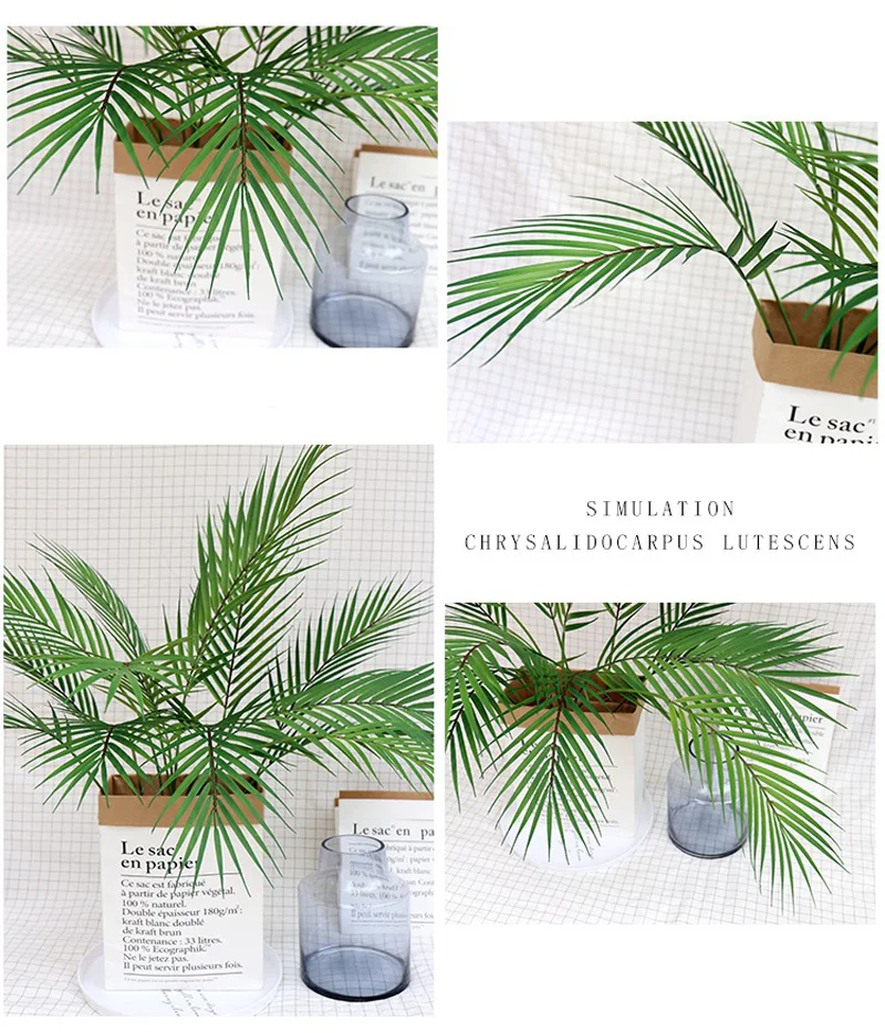 88cm 9 Fork Tropical Fake Palm Tree Bouquet Artificial Leaves Branch Large Green False Plant Plastic Leaf For Hawaii Party Decor