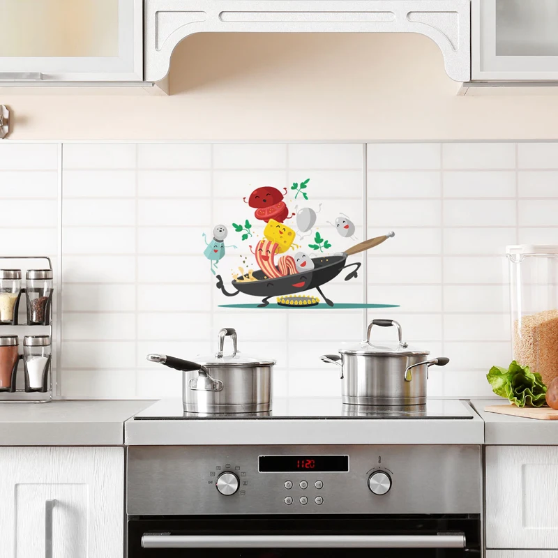 Cartoon Happy pan kitchen Wall Sticker for Kitchen fridge cupboard decoration art Decals Removable home stickers Mural wallpaper