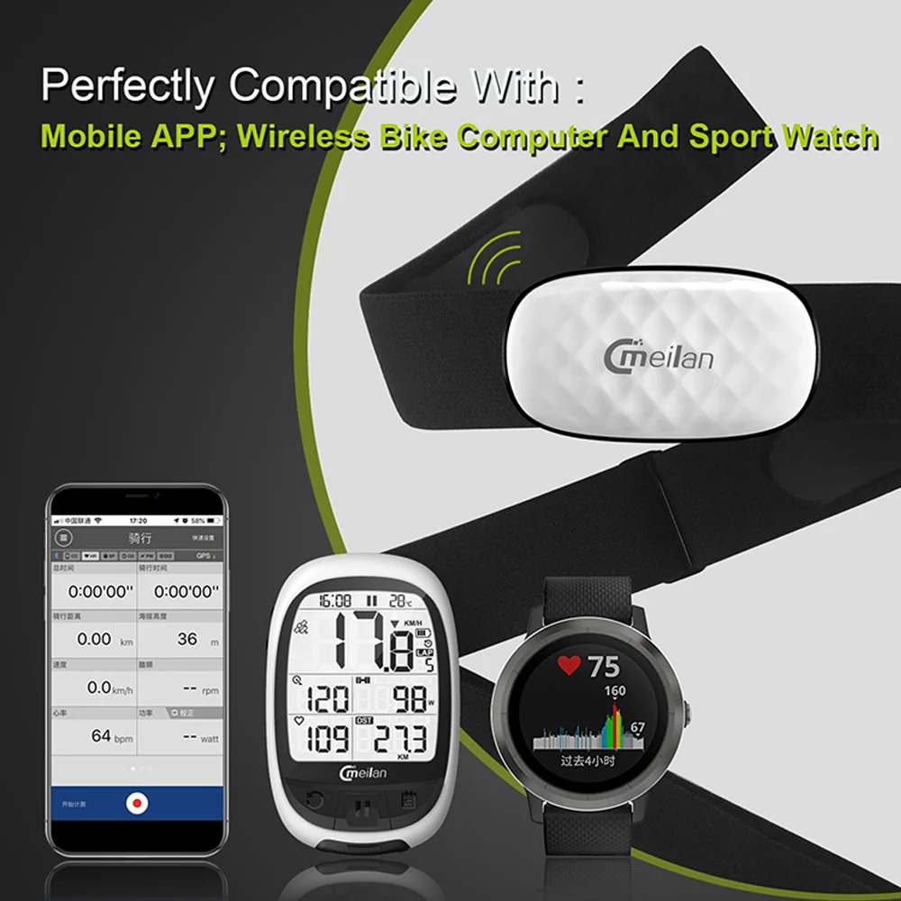 Meilan C5 Heart Rate Monitor Fitness Tracker BT/ANT+ Cordless for Sports Bike Computer Phone