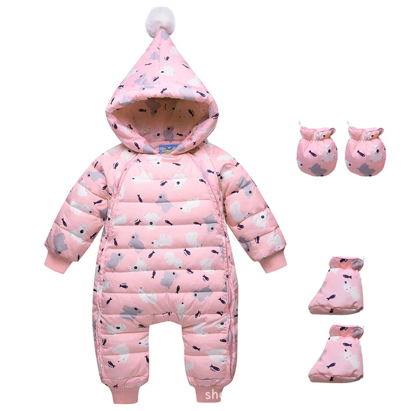 

Winter warm Baby girl's duck down Rompers sets infant Thick Jumpsuit baby Snowsuit Kid Newborn Clothes 3pc romper+gloves+shoes