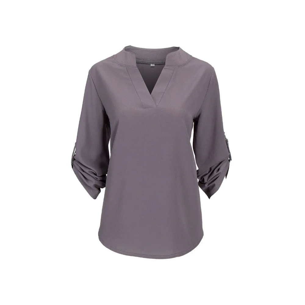 Женская шифоновая блузка с рукавом 3/4 и V образным вырезом|female shirts|v-neck chiffon blousechiffon