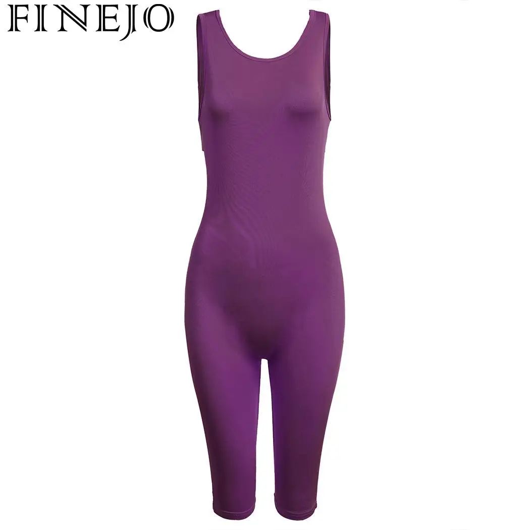FINEJO Sleeveless Women Playsuits Casual Bodysuit Tunic Solid Slim Bodysuits Short Pants Rompers Jumpsuits and Playsuits