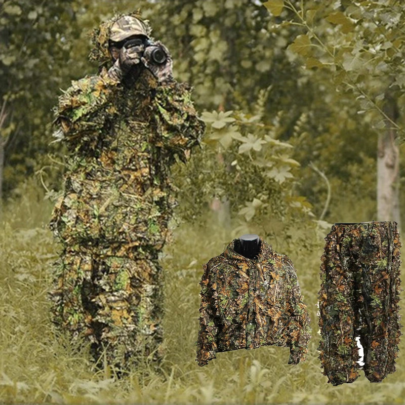 Military and Paintball Men 3D Leafy Camouflage Ghillie Suit Set for Hunters 