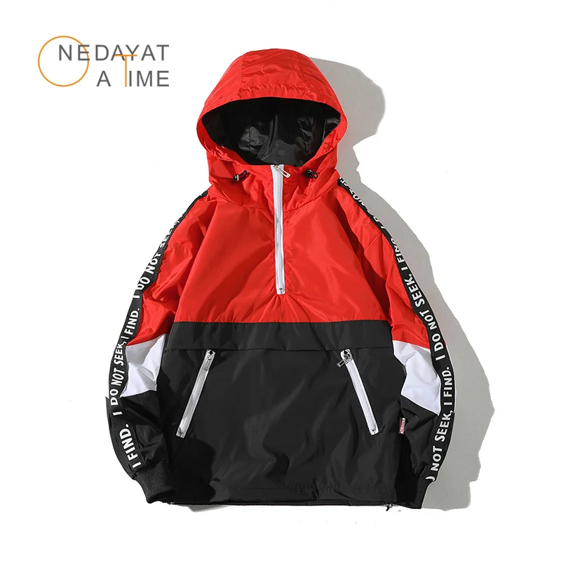 Red НОВЫЕ куртки с капюшоном Мужские Новые в стиле пэтчворк и КолорБлок пуловер куртка модный спортивный костюм пальто мужские хип хоп куртка в уличном стиле мужские - Цвет: Red