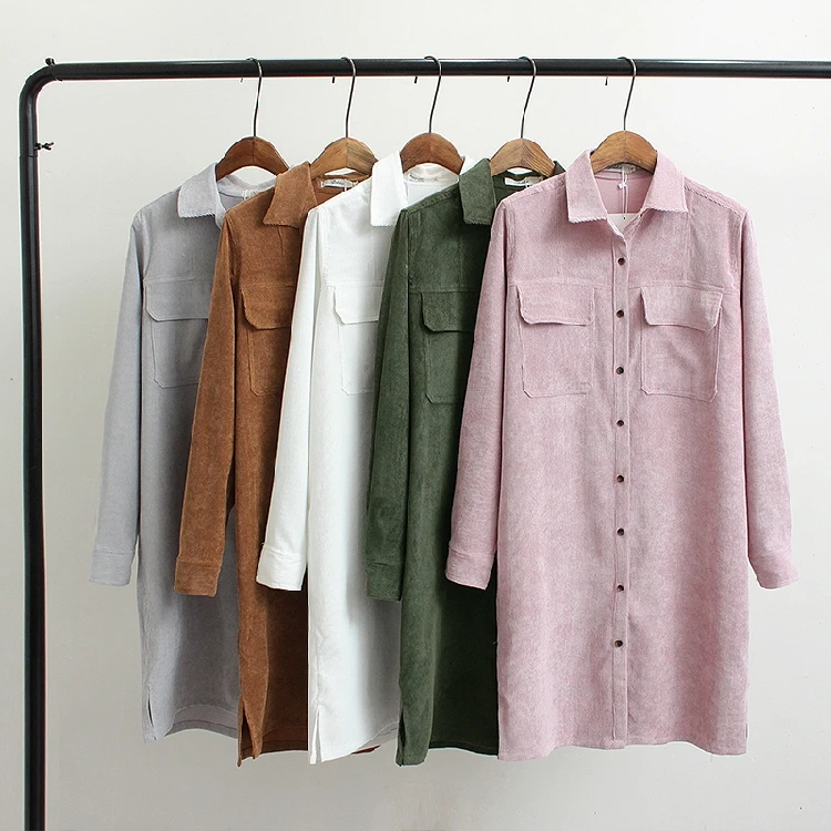 Autumn Corduroy Fabric Woman Clothing Solid Color Fashion Ladies Long Coats New Style Loose Polo Collar Vintage Coats40