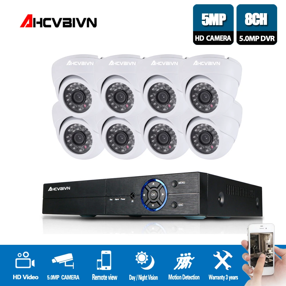 

AHCVBIVN 5MP CCTV Surveillance Kit 5.0MP Security Camera System 8ch DVR 1944P Video Output Kit CCTV Easy Remote View on Phone
