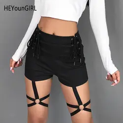 HEYounGIRL бандажные сексуальные шорты с высокой талией женские черные танцевальные Мини-шорты с шестом женские Харадзюку кольцо для ног