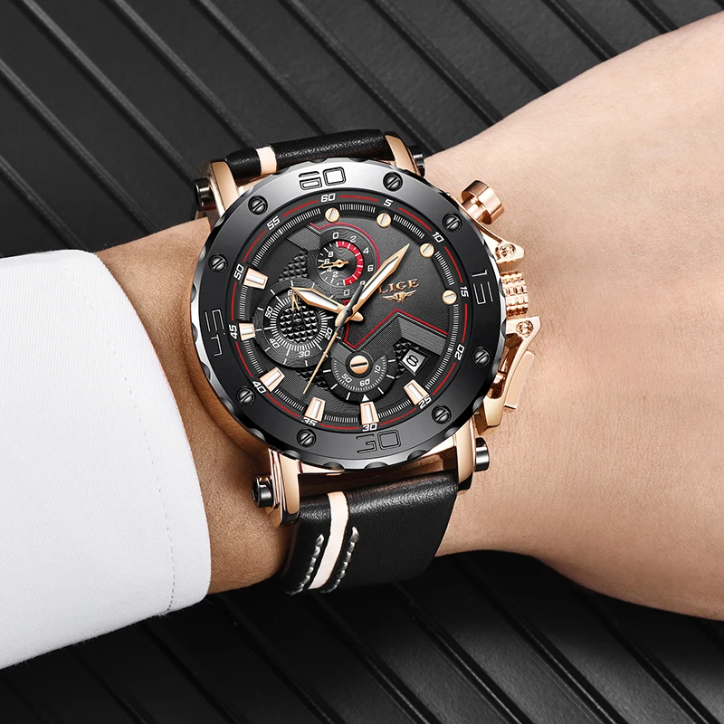 2019LIGE New Fashion Mens Watches Top Brand Luxury Big Dial Military Quartz Watch Leather Waterproof Sport Chronograph Watch Men 2019LIGE New Fashion Mens Watches Top Brand Luxury Big Dial Military Quartz Watch Leather Waterproof Sport Chronograph Watch Men