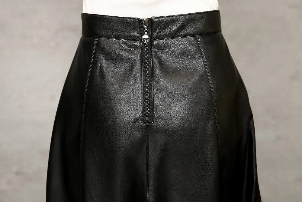 2017 lday новая кожаная юбка сплошной цвет Высокая линия талии в длинный участок высокого качества Модные женские плиссированные юбки