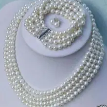 Очаровательная 4 ряда белый жемчужное ожерелье и браслет& серьги(C0322
