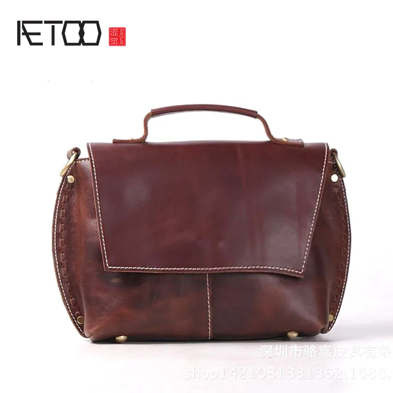 

AETOO New front cowhide mad horse leather men and women general leather handbag shoulder oblique cross pure handmade