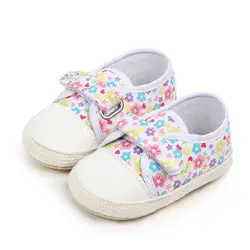 2018 г. Новые Модные осенние детские холщовые ботиночки с цветочным рисунком для девочек, обувь для новорожденных 0-18 месяцев обувь для первых