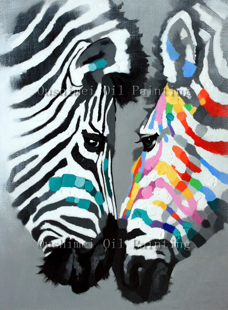 

2019 Hand Painted Modern Animals Picture on Canvas Wall Art Decor Dog Painting Hang Paintings Abstract Knife Zebra Oil Painting