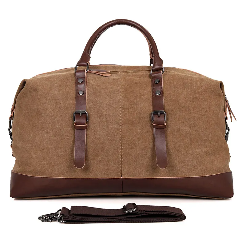 ФОТО  9038C Oversized Canvas Leather Travel Tote Duffel shoulder handbag Weekend Bag