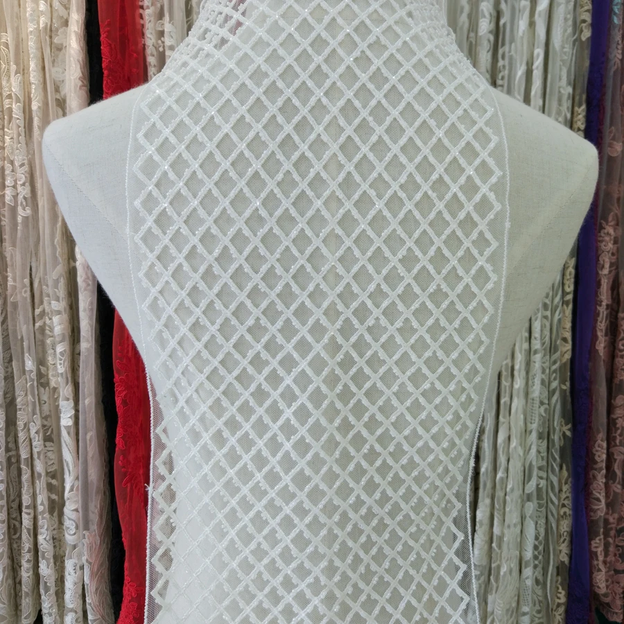 Один ярд бисером сетки Тюль с кружевами для венчальная Фата свадебная платье верхняя ткань от-кутюр кружевной отделкой