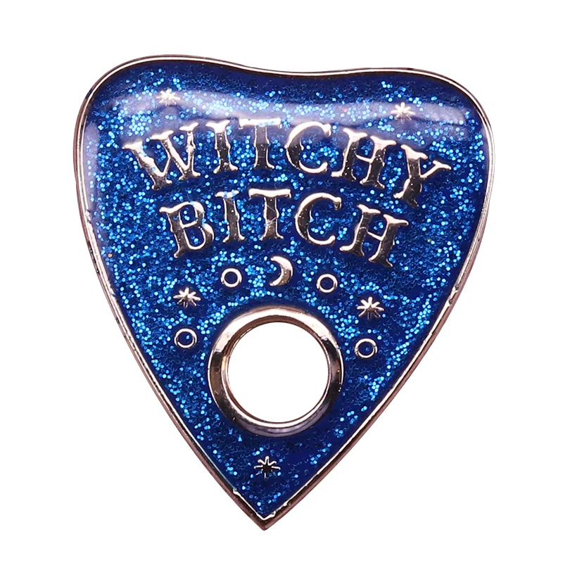 

Ouija board enamel pin witchy bitch badge blue glitter stars moon brooch charm divination jewelry Gothic pins gift