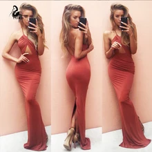 Bayanlar halter V Yaka Vestidos De Fiesta siyah/kırmızı renk Uzun Elbise 2016 Seksi Strapped Lady Yaz Maxi d