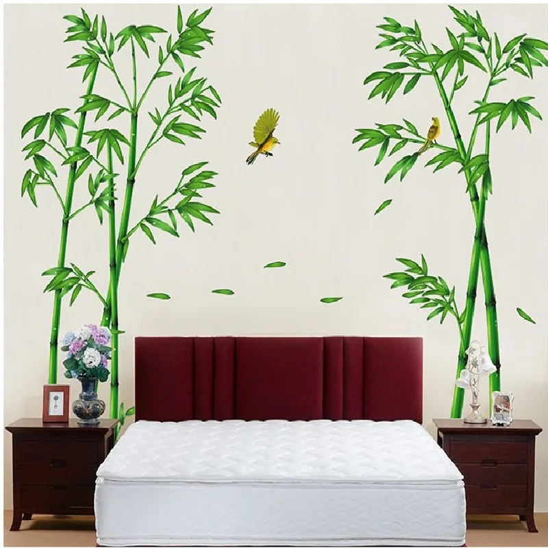 Большая зеленая свежая Наклейка на стену с рисунком бамбука для гостиной украшения дома фон ПВХ самолет растительная стенная роспись двери Diy обои Rushe