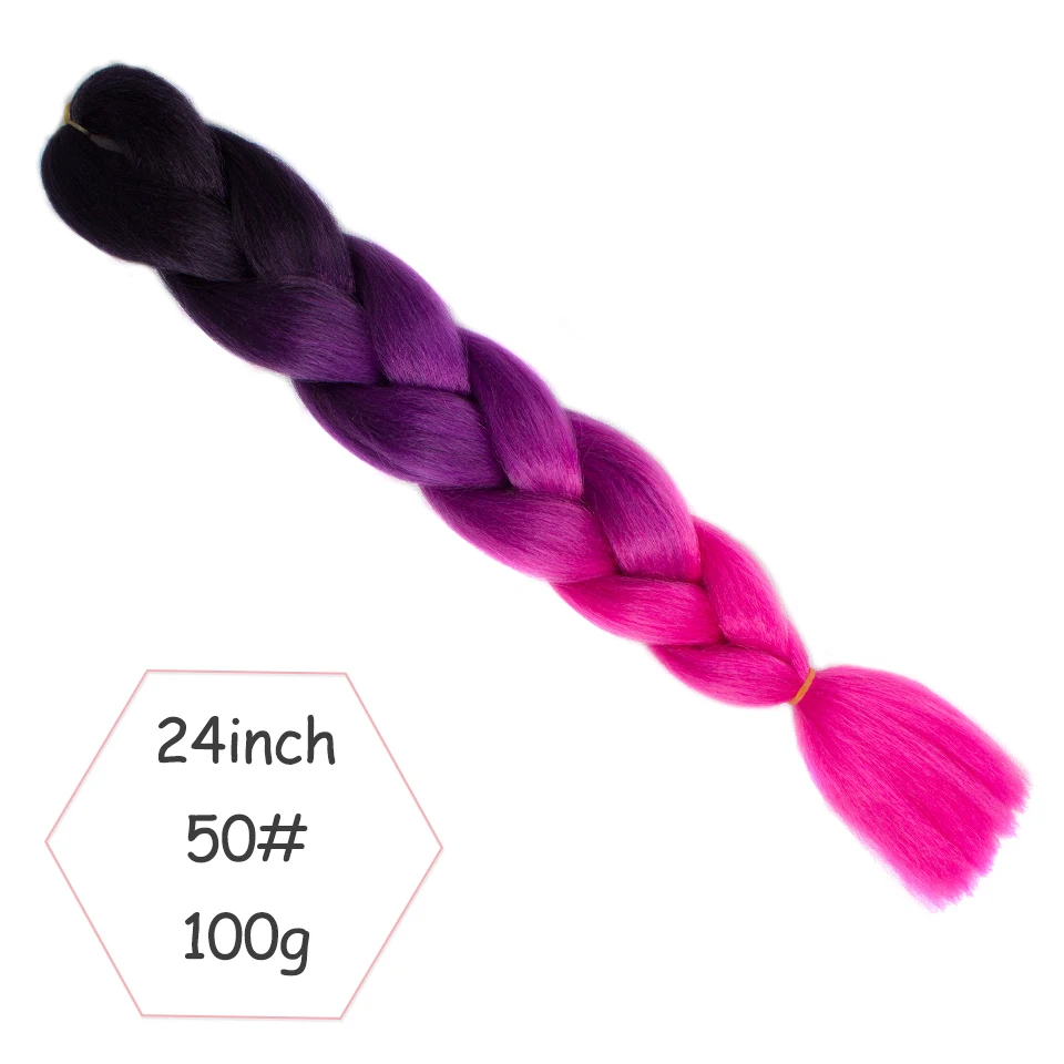 Xtrend, Омбре, огромные косички, волосы, 24 дюйма, 100 г, синтетические, вязанные косички, волосы для наращивания, волокно для женщин, один тон, два тона, три тона - Цвет: M#Фиолетовый