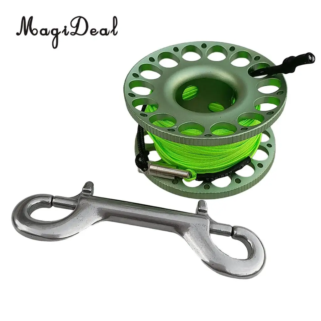 Underwater Premium Aluminum Alloy Finger Reel Spool & 30m Line, Double Dual End Bolt Clip for Scuba Diving Dive -  Reel Color