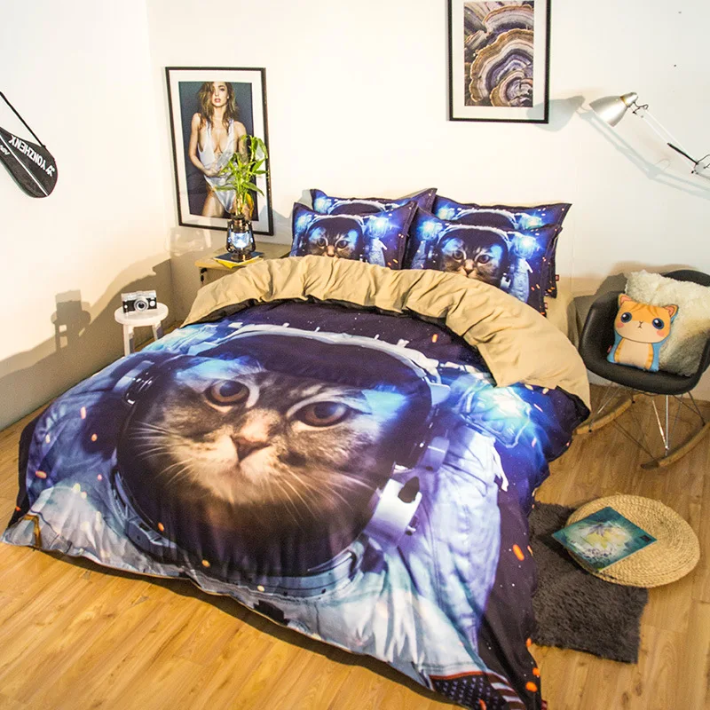 Xyzls Space Cat Kids Cotton Bedding Set Us Au Uk Queen Duvet Cover