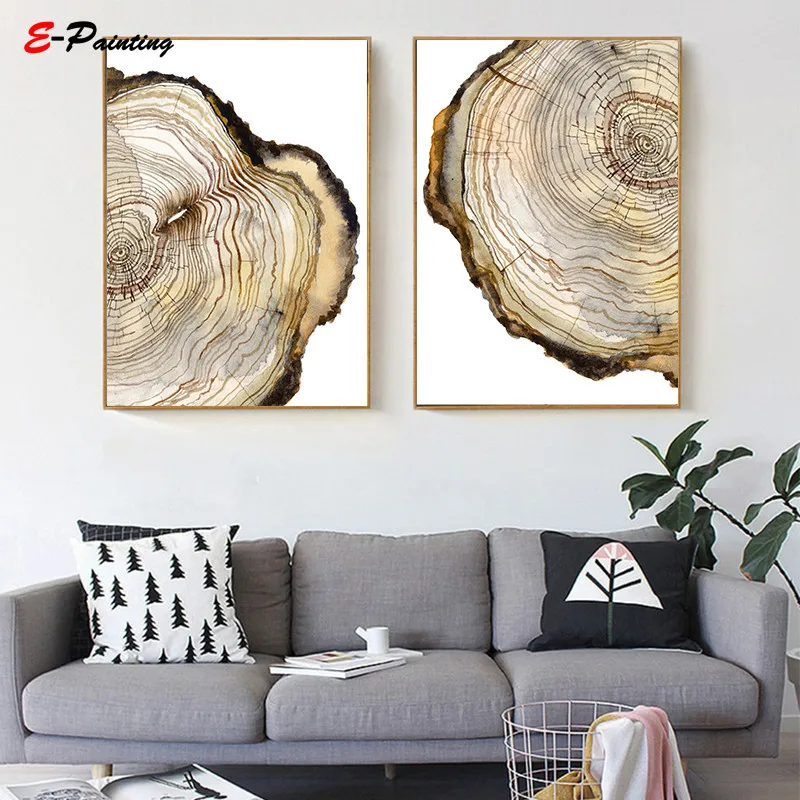 

Modern Wall Art Tree Ring Printable Tree Stump Wood Slice Canvas Painting Poster Nordic Living Room Decoration Picture