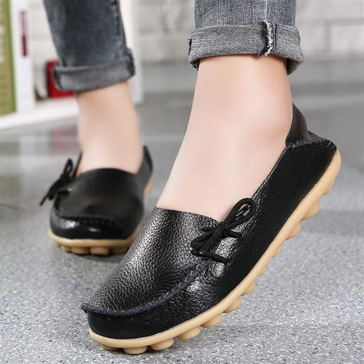 Women's Genuine Leather Slip-On Ballet Flats Black