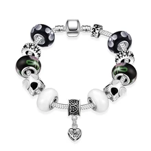 New Silver Plated Bead Charm Love Heart Pendant Girl Crown Crystal Bead Fit Women Snake Bracelet & Bangle Jewelry SL1505