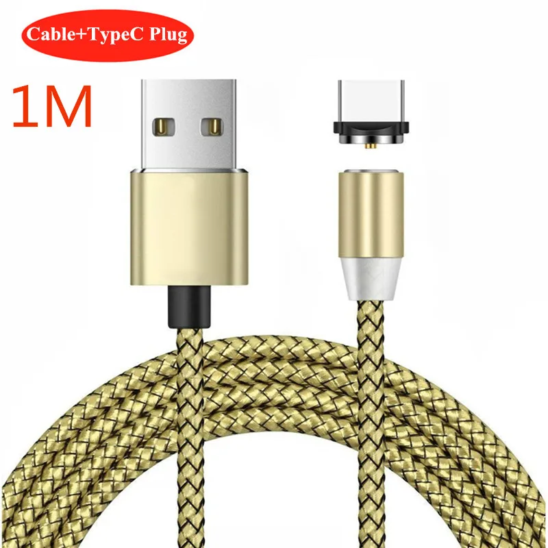 1 м 2 м Тип C USB Магнитный кабель зарядное устройство круглый светодиодный кабель для зарядки для samsung S9 Xiaomi huawei USB-C разъем для смартфона Универсальный - Тип штекера: 1M Gold Type Cable