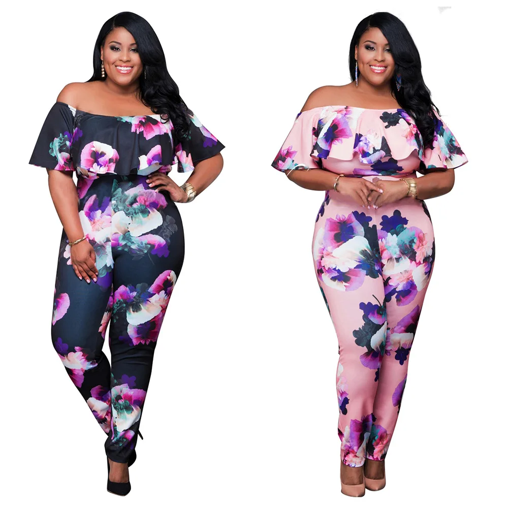 Top Quality Design Jumpsuit Slash Neck Print Rompers Full Length Rompers Plus Size S 4XLprint