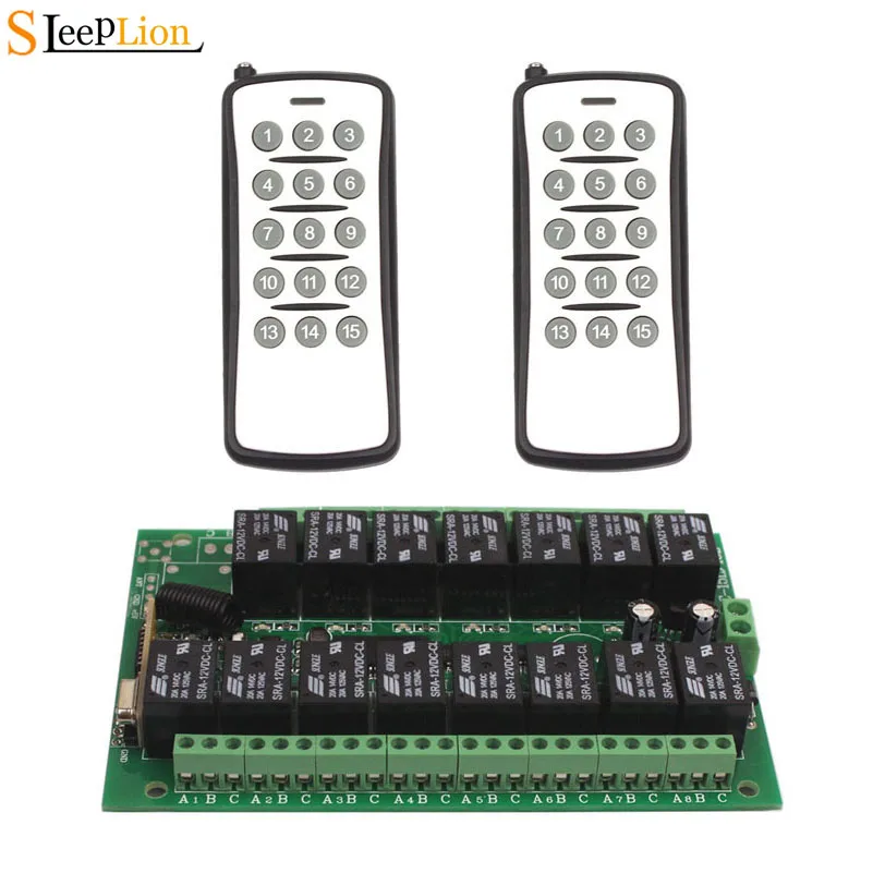 

Sleeplion 10A 24V Relay 15CH Circuit Board Wireless RF Remote Control Switch 2 Transmitter+ Receiver 15 Channel Relay switch 24V