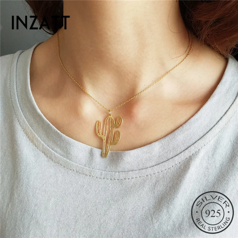 

INZATT Real 925 Sterling Silver Hollow Cactus Personality Pendant Necklace Fine Jewelry For Women Party HYperbole Accessories