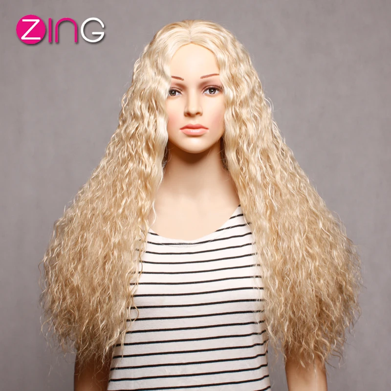 Zing Synthetic Wigs Cheap Curly Long Blonde Wig Kinky Curly Synthetic