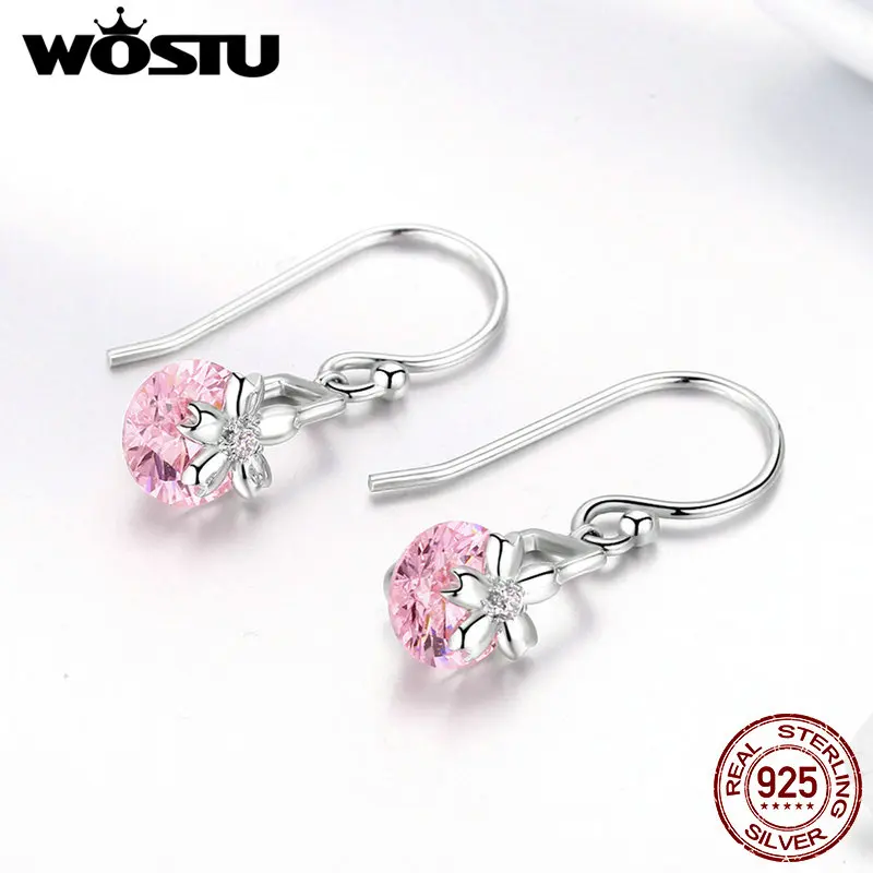 WOSTU Новое поступление 925 пробы серебряные ослепительные красные серьги сакуры для женщин модные серьги, украшения в подарок BNE039