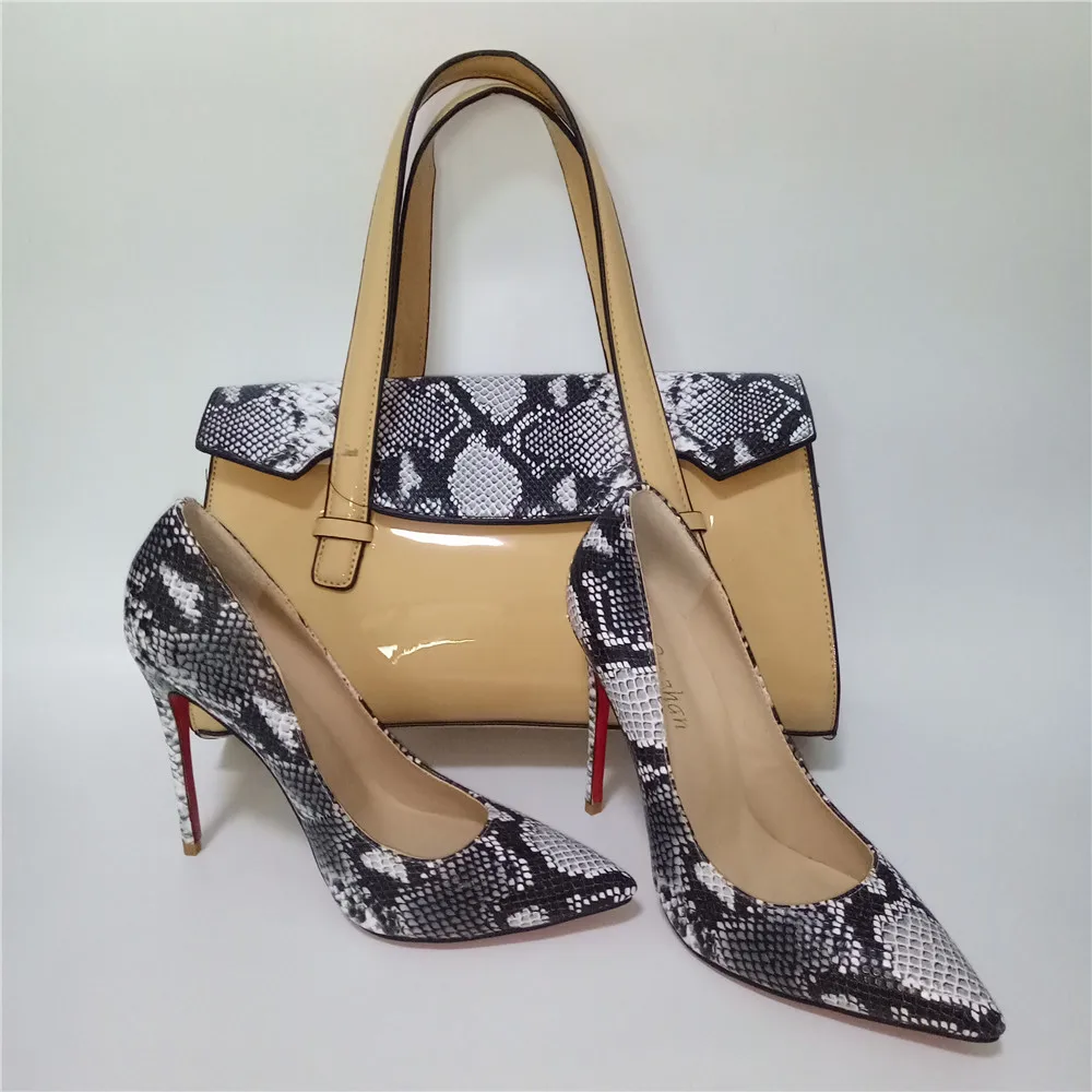 Snake Leather Pumps With Handbag Attractive High Heel Pointed Toe Soft Shoes With Bag Custom Heel Accept! WENZHAN 36-43 A95-7