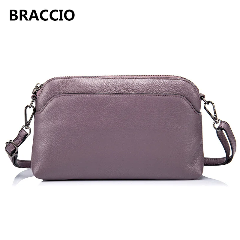 

First Layer of Cowhide Women's Messenger Bag Genuine Cow Leather Litchi Grain Simple Fashion Soft Solid Zipper Shoulder Bag