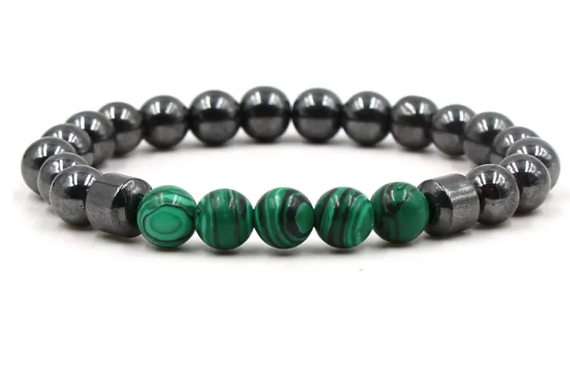 

8mm fdh4 adjusted Charm nature malachite hematite bead Bracelet women Healing Prayer Reiki Chakra Buddha Yoga