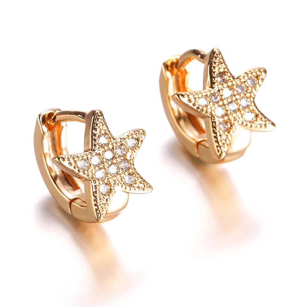 Small Five Stars Mosaic zircon cute/romantic Copper Earrings for women Gold Silver Crystal Stud Earring Party Fashion Jewelry | Украшения и