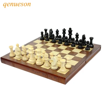 

High Grade Coffee Lattice Books Shape Folding Wooden Table Box Chess Set King 75mm Wood Solid Chessman Board Games Children Gift
