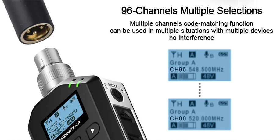 Comica XLR Сделано в Китае UHF 96-Каналы Беспроводной Plug-on передатчик XLR для CVM-WM300/CVM-WM200 UHF Беспроводной петличный микрофон Системы