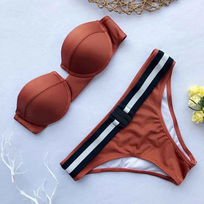 

Push Up Bikini Swimsuit Women Swimwear Bikinis 2019 Mujer Strapless Swimsuits Women's With Underwire Sexy Spa Bathing Suit New