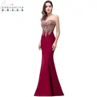 เซ็กซี่ Backless Appliques เบอร์กันดี Mermaid Lace ชุดราตรียาวชุดราตรีสีดำค่ำพรรค Vestido de Festa Longo
