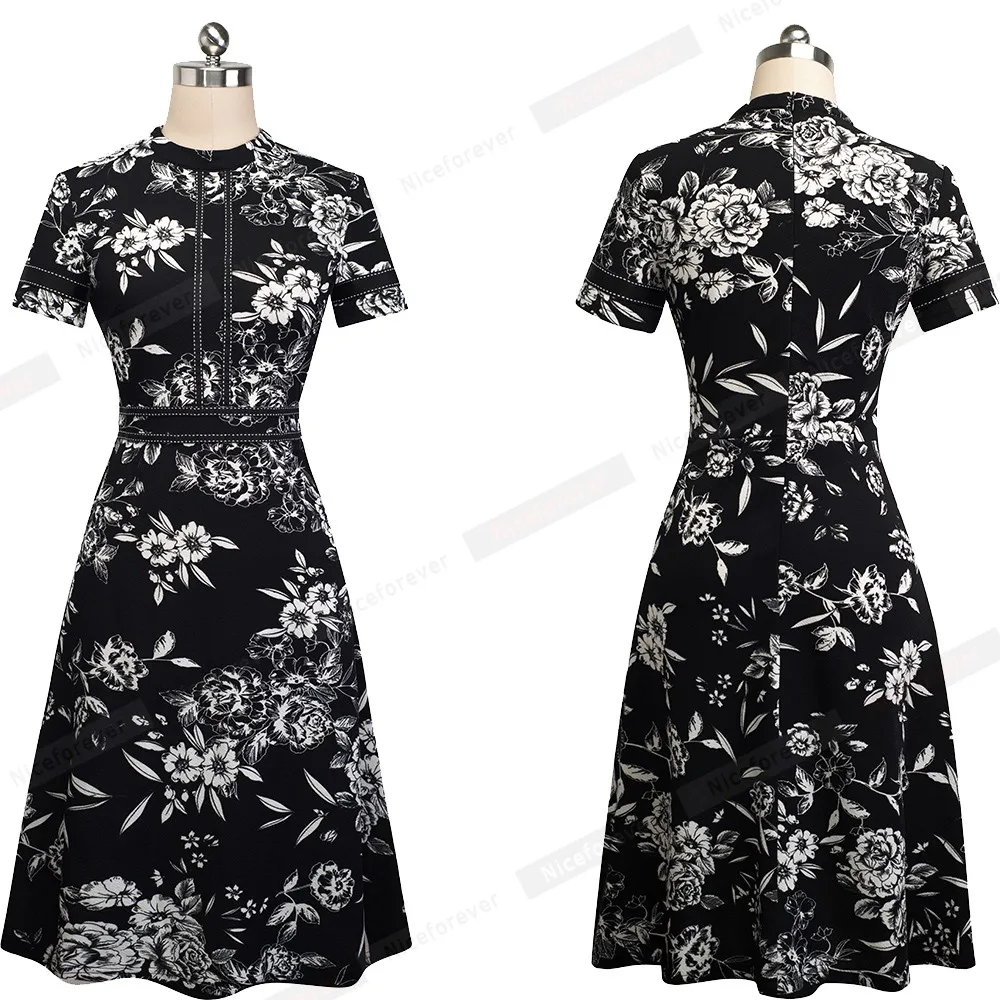 Для женщин Винтаж качели офисные трапециевидной формы вечерние элегантное платье в стиле пэчворк с коротким и широким подолом Платье черного цвета vestidos HA135