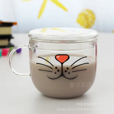 Милый Кот боронсиликатная стеклянная кофейная чашка прозрачная чашка для воды 550 мл кошачья мордочка Кофе Чай Молоко завтрак креативная кружка подарки